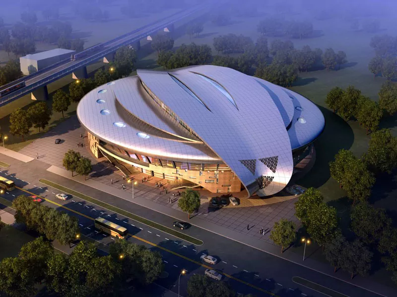 Prefabla stadiona konstruo kun ŝtala strukturo